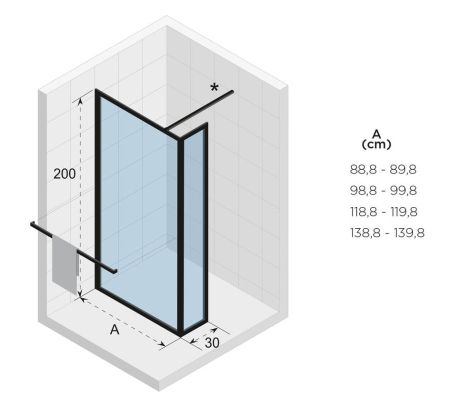 Przejdź do produktu Kabina prysznicowa walk-in 120x200x30 cm z elementem stałym Riho Lucid GD402 G005035121 czarny