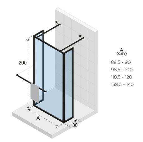 Przejdź do produktu Kabina prysznicowa walk-in 140x200x30 cm z 2 elementami stałymi Riho Lucid GD404 G005040121 czarny