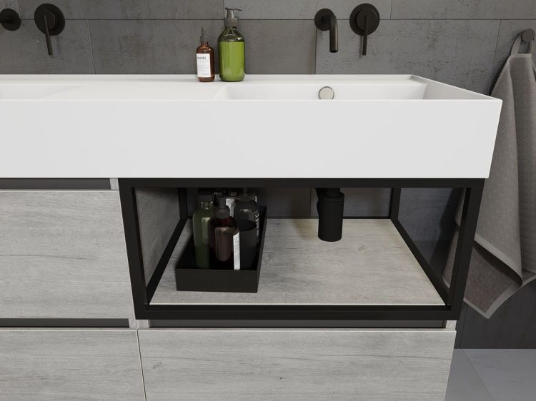 Umywalka ceramiczna podwójna 121x46 cm Riho Livit Glaze Top W006010005 biały połysk