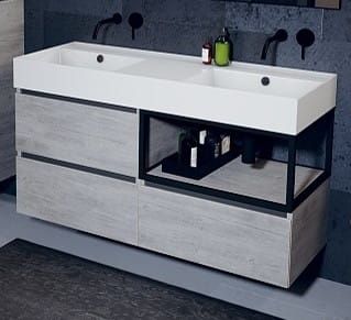 Umywalka ceramiczna podwójna 121x46 cm Riho Livit Glaze Top W006010005 biały połysk