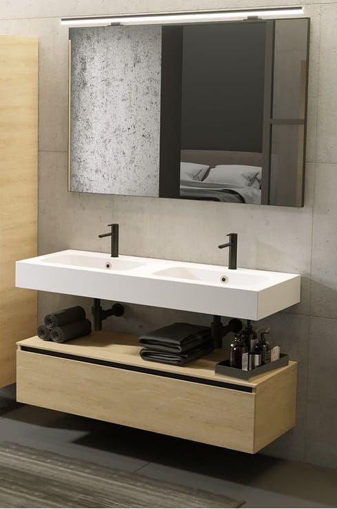 Umywalka podwójna Solid Surface 120,5x46 cm Riho Livit Velvet Top W008007105 biały mat