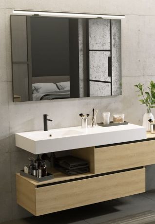 Przejdź do produktu Umywalka prostokątna Solid Surface 120,5x46 cm z blatem po prawej stronie Riho Livit Velvet Top W008009105 biały mat