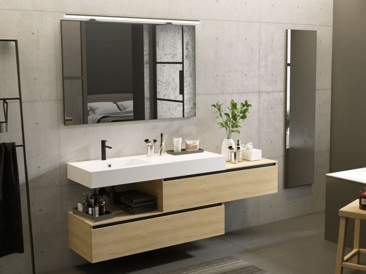 Umywalka prostokątna Solid Surface 120,5x46 cm z blatem po prawej stronie Riho Livit Velvet Top W008009105 biały mat