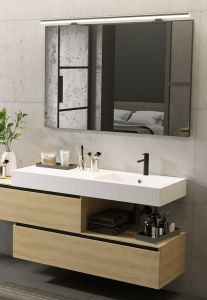 Umywalka prostokątna Solid Surface 120,5x46 cm z blatem po lewej stronie Riho Livit Velvet Top W008011105 biały mat