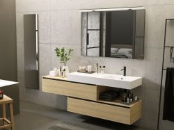 Umywalka prostokątna Solid Surface 120,5x46 cm z blatem po lewej stronie Riho Livit Velvet Top W008011105 biały mat