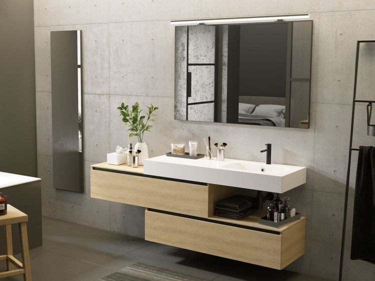 Umywalka prostokątna Solid Surface 120,5x46 cm z blatem po lewej stronie Riho Livit Velvet Top W008011105 biały mat