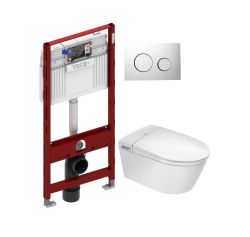 Elektroniczna toaleta myjąca z funkcją mycia, suszenia i podgrzewanej deski WC, w komplecie ze stelażem podtynkowym Tece Major&Maker Superior biały