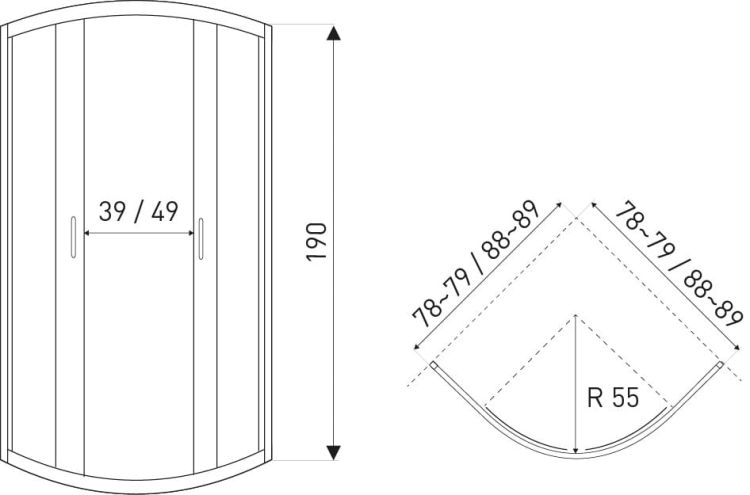 Kabina prysznicowa półokrągła 90x90 cm ze złotym uchwytami Kerra Tiara Gold 89 czarny