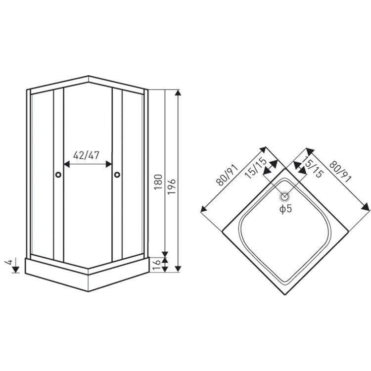 Kabina prysznicowa kwadratowa 90x90 cm z brodzikiem Kerra Olga SQ 91 chrom