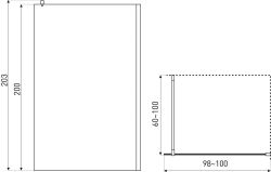 Ścianka prysznicowa 100x200 cm z grafitowym szkłem Kerra Line czarny mat