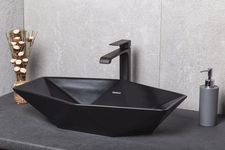 Umywalka nablatowa 57,5x12,5x36,5 cm Kerra KR 570 BLM czarny półmat