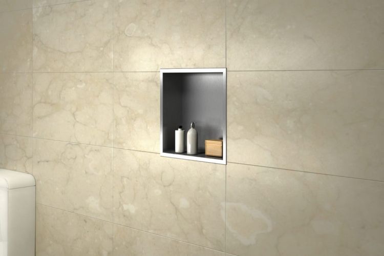 Półka łazienkowa wnękowa do zabudowy 32,5x32,5x10 cm ze stali nierdzewnej kołnierz typu Bend MCJ B. PWN 300/10