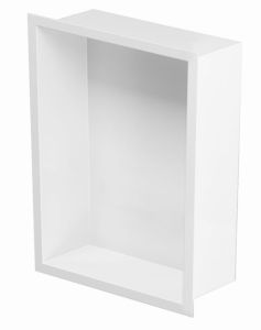 Półka łazienkowa wnękowa do zabudowy 32,3x32,3x10 cm ze stali nierdzewnej kołnierz typu Flat MCJ F.PWN 300/10 biała