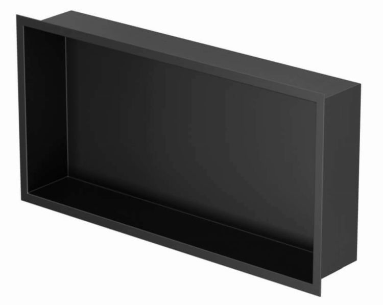 Półka łazienkowa wnękowa do zabudowy 62,3x32,3x15 cm ze stali nierdzewnej kołnierz typu Flat MCJ F.PWN 600/15 czarny