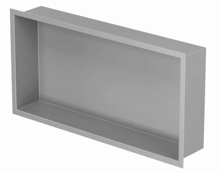 Półka łazienkowa wnękowa do zabudowy 62,3x32,3x15 cm ze stali nierdzewnej kołnierz typu Flat MCJ F.PWN 600/15 szary