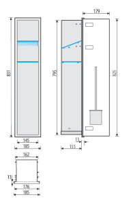 Schowek do szczotki i papieru toaletowego do zabudowy 18x82,2x15 cm MCJ stal nierdzewna z drzwiami do ułożenia płytek kołnierz typu Zero Z.PWAT WC 800