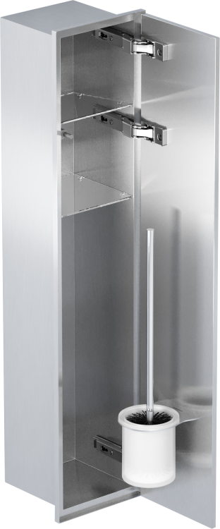 Schowek do szczotki i papieru toaletowego do zabudowy 18x82,2x15 cm MCJ stal nierdzewna z drzwiami do ułożenia płytek kołnierz typu Zero Z.PWAT WC 800 stal szczotkowana