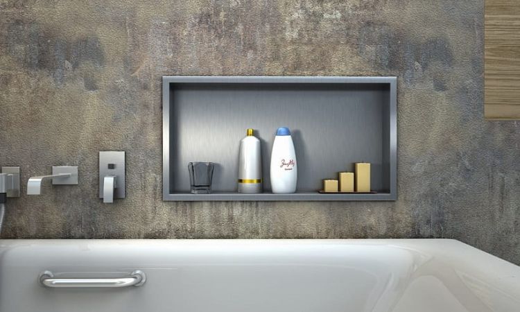 Półka łazienkowa wnękowa do zabudowy 62,5x32,5x10 cm ze stali nierdzewnej kołnierz typu Bend MCJ B. PWN 600/10