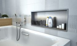 Półka łazienkowa wnękowa do zabudowy 92,5x32,5x10 cm ze stali nierdzewnej kołnierz typu Bend MCJ B. PWN 900/10