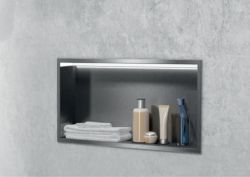 Półka łazienkowa wnękowa do zabudowy 32,5x32,5x10 cm ze stali nierdzewnej z oświetleniem LED kołnierz typu Bend MCJ B. PWN LED 300/10