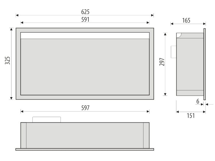 Półka łazienkowa wnękowa do zabudowy 62,5x32,5x15 cm ze stali nierdzewnej z oświetleniem LED kołnierz typu Bend MCJ B. PWN LED 600/15