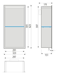 Półka łazienkowa wnękowa do zabudowy 32,5x59,7x15 cm ze stali nierdzewnej z oświetleniem LED kołnierz typu Flat MCJ F.PWNP LED 600/15