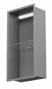 Półka łazienkowa wnękowa do zabudowy 32,5x59,7x15 cm ze stali nierdzewnej z oświetleniem LED kołnierz typu Flat MCJ F.PWNP LED 600/15 szary