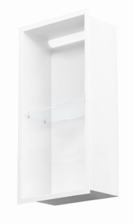 Półka łazienkowa wnękowa do zabudowy 32,5x59,7x15 cm ze stali nierdzewnej z oświetleniem LED kołnierz typu Flat MCJ F.PWNP LED 600/15 biały