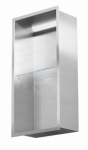 Półka łazienkowa wnękowa do zabudowy 32,5x59,7x15 cm ze stali nierdzewnej z oświetleniem LED kołnierz typu Flat MCJ F.PWNP LED 600/15 stal szlifowana