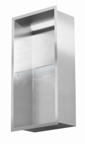 Przejdź do produktu Półka łazienkowa wnękowa do zabudowy 32,5x59x15 cm ze stali nierdzewnej z oświetleniem LED kołnierz typu Flat MCJ F.PWNP LED 600/15