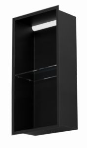 Półka łazienkowa wnękowa do zabudowy 32,5x59,7x15 cm ze stali nierdzewnej z oświetleniem LED kołnierz typu Flat MCJ F.PWNP LED 600/15 czarny