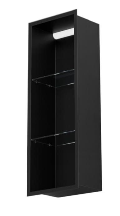 Półka łazienkowa wnękowa do zabudowy 32,5x89,7x15 cm ze stali nierdzewnej z oświetleniem LED kołnierz typu Flat MCJ F.PWNP LED 900/15 czarny