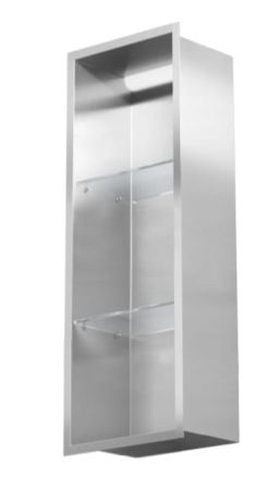 Przejdź do produktu Półka łazienkowa wnękowa do zabudowy 32,5x89x15 cm ze stali nierdzewnej z oświetleniem LED kołnierz typu Flat MCJ F.PWNP LED 900/15