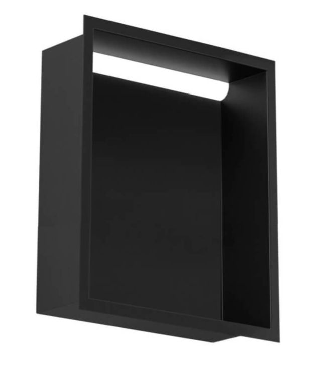 Półka łazienkowa wnękowa do zabudowy 23,3x32,3x15 cm ze stali nierdzewnej z oświetleniem LED, kołnierz typu Flat MCJ F.PWN 200/15 LED czarny