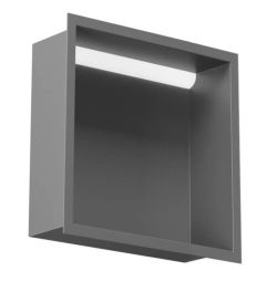 Półka łazienkowa wnękowa do zabudowy 32,3x32,3x10 cm ze stali nierdzewnej z oświetleniem LED, kołnierz typu Flat MCJ F.PWN 300/10 LED szary