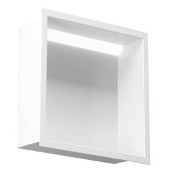 Półka łazienkowa wnękowa do zabudowy 32,3x32,3x15 cm ze stali nierdzewnej z oświetleniem LED, kołnierz typu Flat MCJ F.PWN 300/15 LED biały
