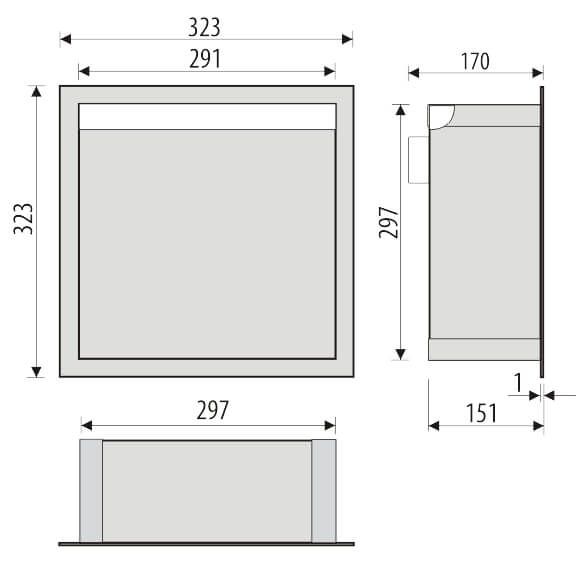 Półka łazienkowa wnękowa do zabudowy 32,3x32,3x15 cm ze stali nierdzewnej z oświetleniem LED, kołnierz typu Flat MCJ F.PWN 300/15 LED