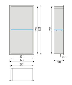 Półka łazienkowa wnękowa do zabudowy 32,5x62,3x10 cm ze stali nierdzewnej ze szklanymi półkami kołnierz typu Flat MCJ F.PWNP 600/10