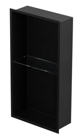 Przejdź do produktu Półka łazienkowa wnękowa do zabudowy 32,5x62,3x15 cm ze stali nierdzewnej ze szklanymi półkami kołnierz typu Flat MCJ F.PWNP 600/15