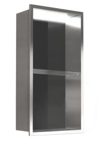 Półka łazienkowa wnękowa do zabudowy 32,5x59,7x15 cm ze stali nierdzewnej z oświetleniem LED kołnierz typu Bend MCJ B.PWNP LED 600/15