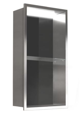 Przejdź do produktu Półka łazienkowa wnękowa do zabudowy 32,5x62,5x15 cm ze stali nierdzewnej z oświetleniem LED kołnierz typu Bend MCJ B.PWNP LED 600/15