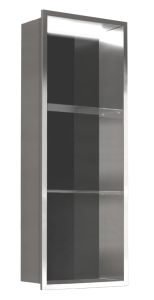 Półka łazienkowa wnękowa do zabudowy 32,5x89,7x15 cm ze stali nierdzewnej z oświetleniem LED kołnierz typu Bend MCJ B.PWNP LED 900/15