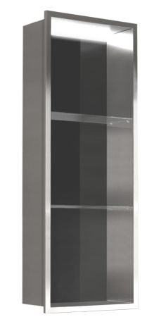 Przejdź do produktu Półka łazienkowa wnękowa do zabudowy 32,5x89,5x15 cm ze stali nierdzewnej z oświetleniem LED kołnierz typu Bend MCJ B.PWNP LED 900/15