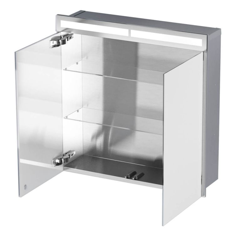 Szafka łazienkowa do zabudowy 60x70x15 cm z kołnierzem typu Bend i obustronnie lustrzanymi frontami i oświetleniem LED MCJ B.SPS 6070LED