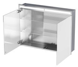 Szafka łazienkowa do zabudowy 80x60x15 cm z kołnierzem typu Bend i obustronnie lustrzanymi frontami i oświetleniem LED MCJ B.SPS 8060LED