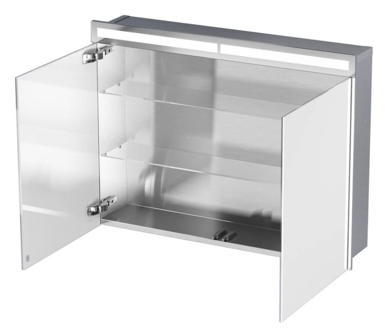Szafka łazienkowa do zabudowy 80x60x15 cm z kołnierzem typu Bend i obustronnie lustrzanymi frontami i oświetleniem LED MCJ B.SPS 8060LED