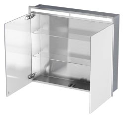 Szafka łazienkowa do zabudowy 80x70x15 cm z kołnierzem typu Bend i obustronnie lustrzanymi frontami i oświetleniem LED MCJ B.SPS 8070LED