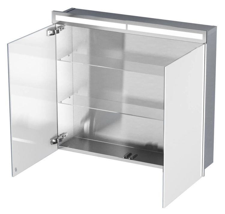Szafka łazienkowa do zabudowy 80x70x15 cm z kołnierzem typu Bend i obustronnie lustrzanymi frontami i oświetleniem LED MCJ B.SPS 8070LED