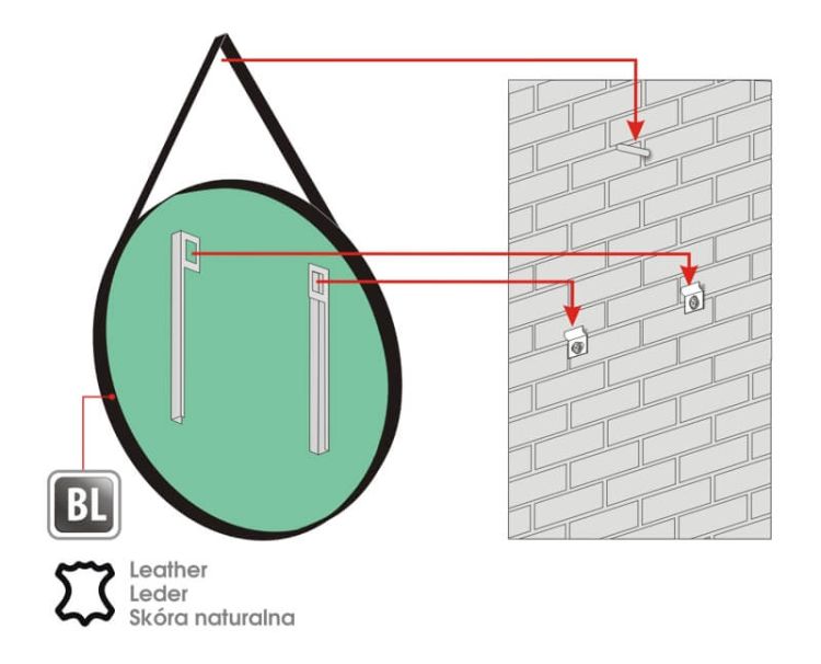 Lustro okrągłe 60 cm z czarną, stalową ramą MCJ Andrea - montaż