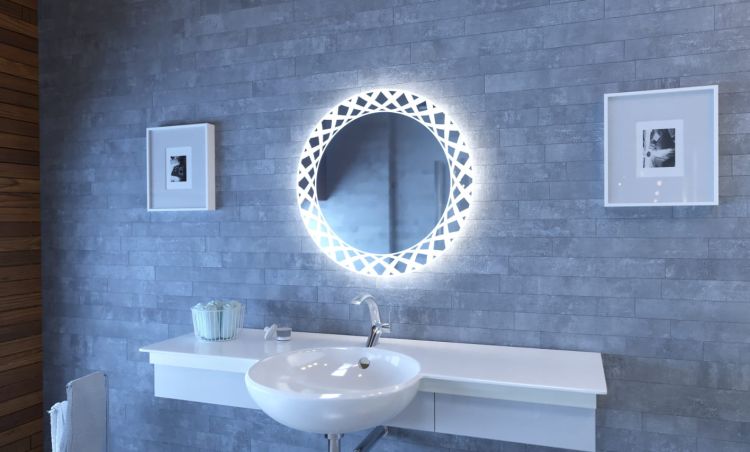 Lustro okrągłe 70 cm z oświetleniem LED MCJ Carmen - piaskowanie ZET
